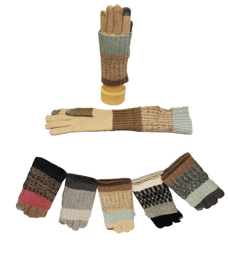 Colorblock Knit Touchscreen Gloves-GF1817
