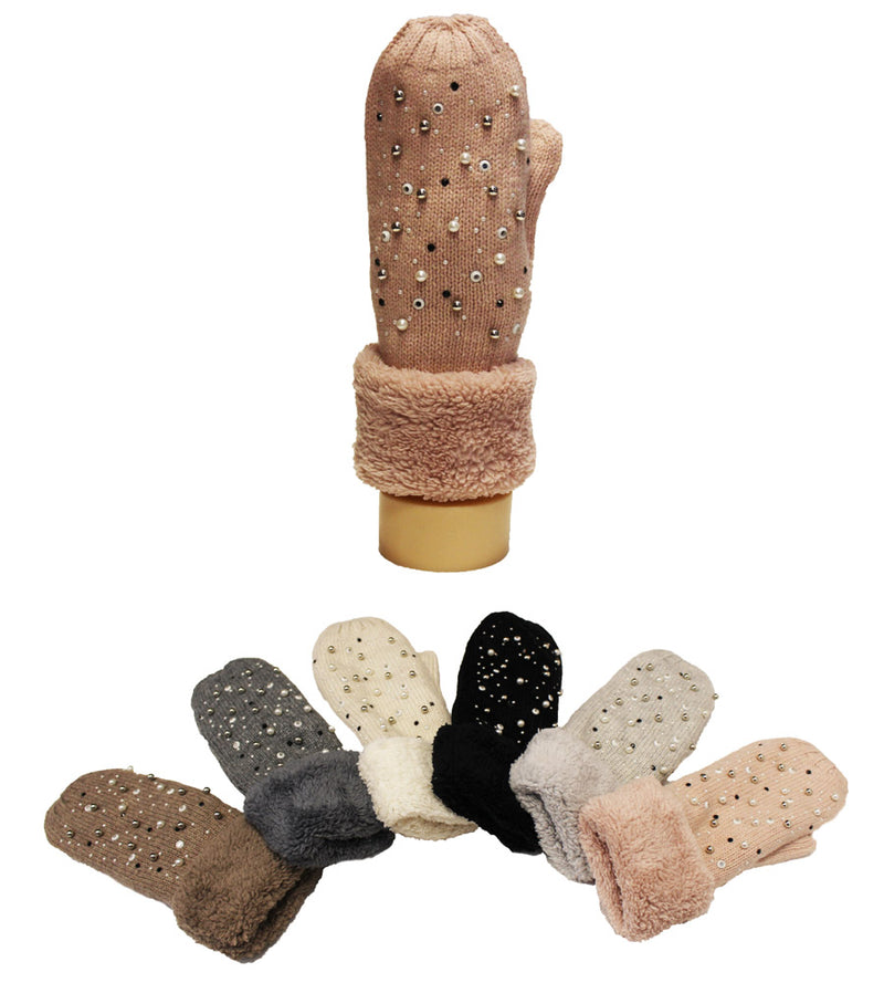 Pearl Knit Sherpa Mittens-GF1823