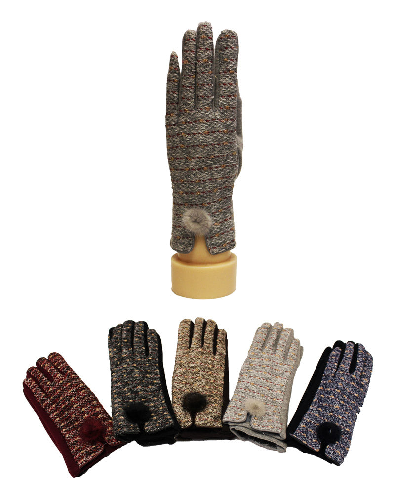 Tweed Touch Gloves with Pom-GF1832