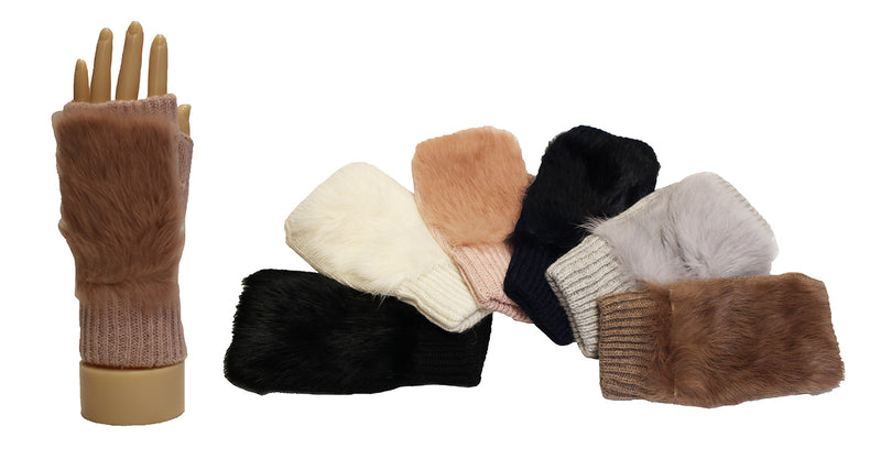 Rabbit Fur Fingerless Gloves-GF1904