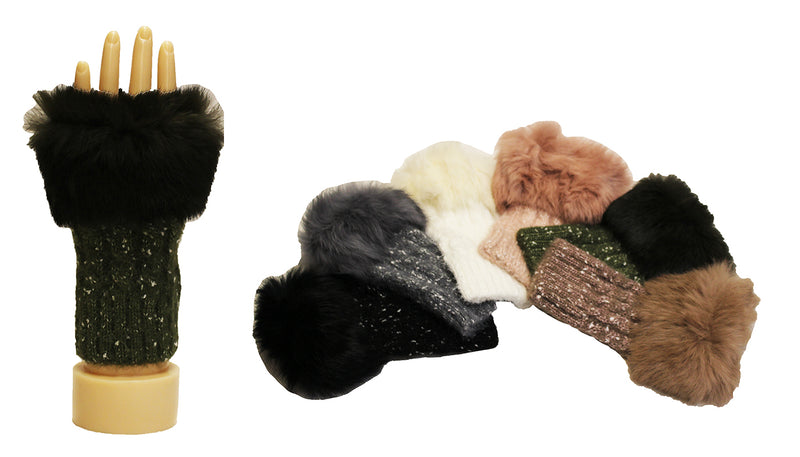 Knitted Fingerless Gloves with Fur-GF1905