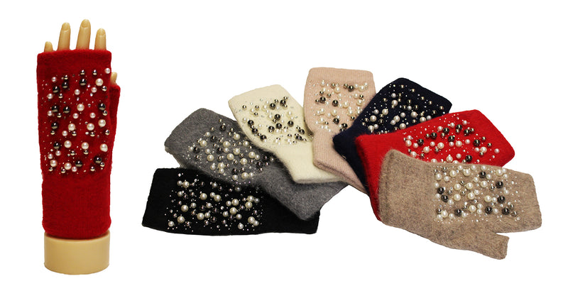 Pearl Beaded Fingerless Gloves-GF1907