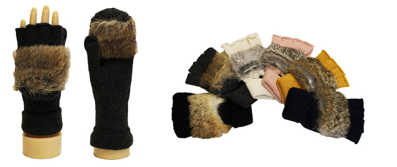 Rabbit Fur Fingerless Gloves-GF1909
