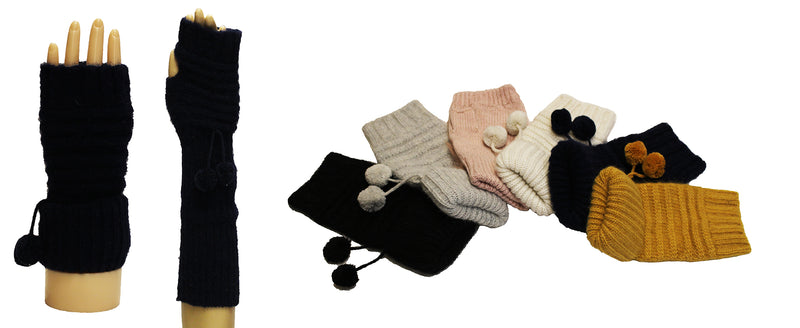 Pom Pom Knit Fingerless Gloves-GF1910