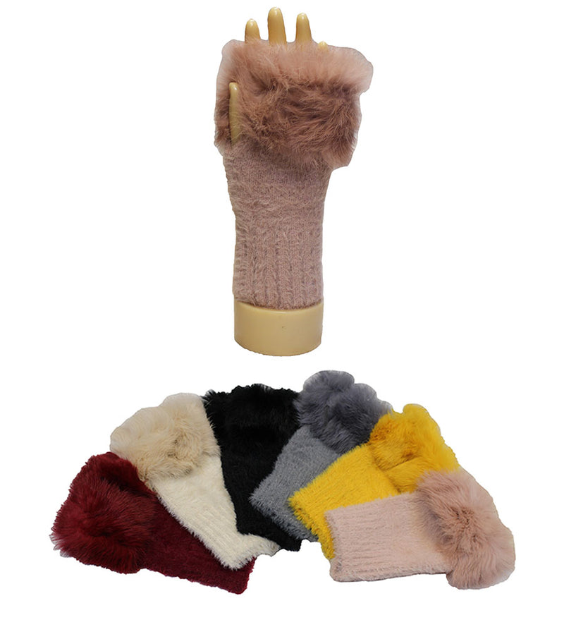 Fluffy Pom Fingerless Gloves-GF2001
