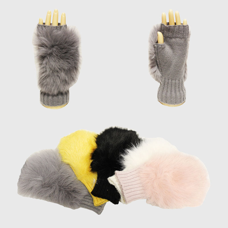 Furry Fingerless Knit Gloves-GF2208