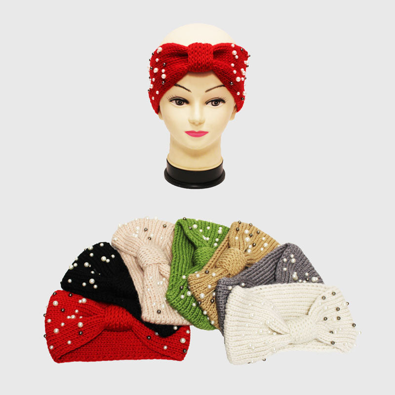Pearl Studded Bow Knit Headband - HB2206