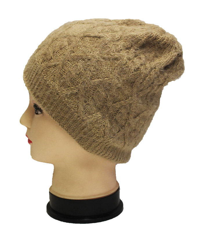 Soft Knit Diamond Pattern Beanie-HT1805