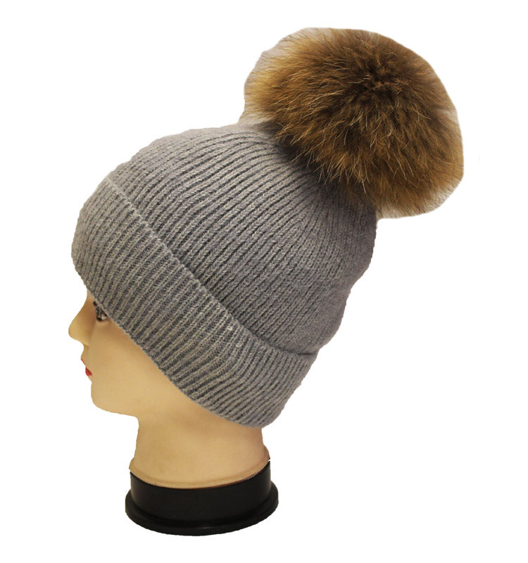 Fleece Lined Knit Hat with Pom-HT1806