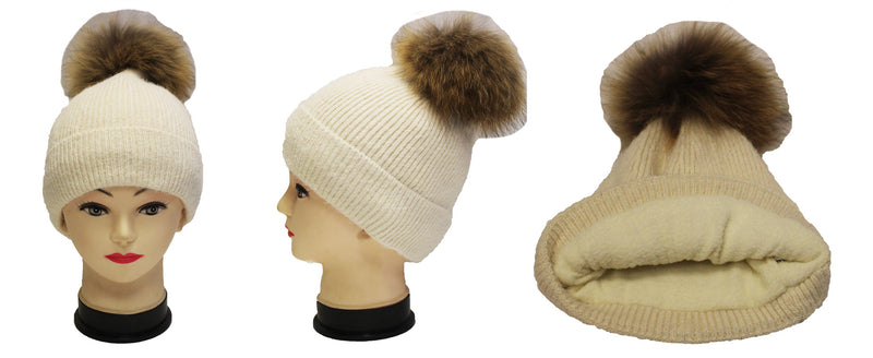 Fleece Lined Knit Hat with Pom-HT1806