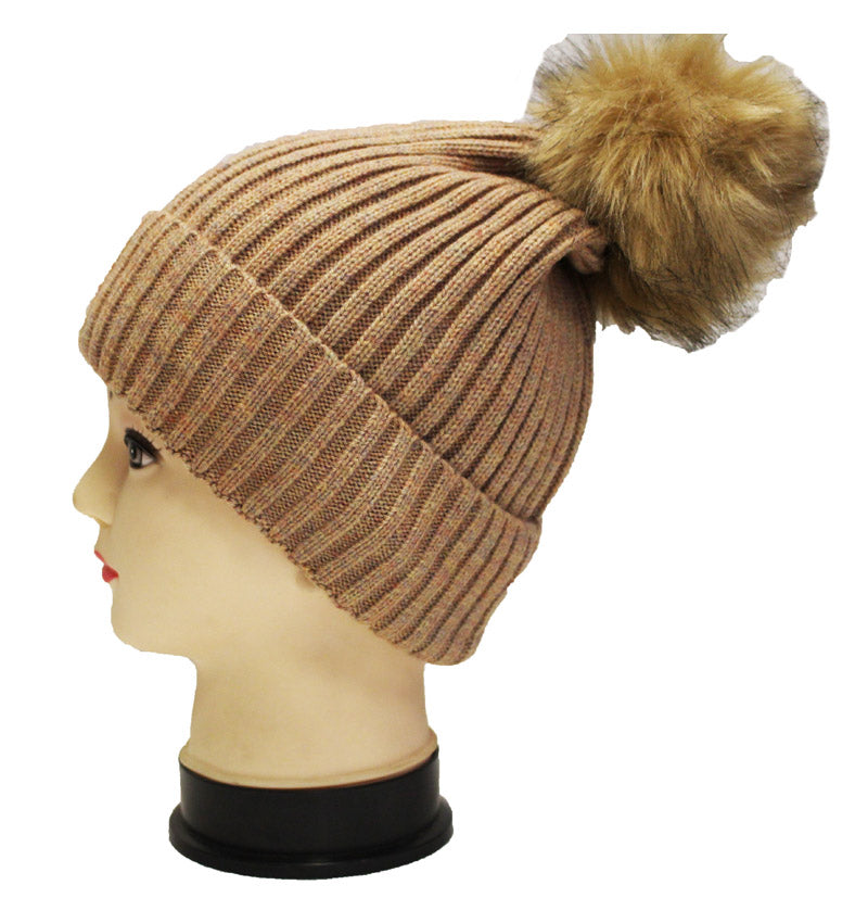 Knitted Beanie with  Fur Pom- HT1807