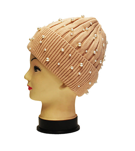 Fleece Lined Pearl Knit Hat-HT1903