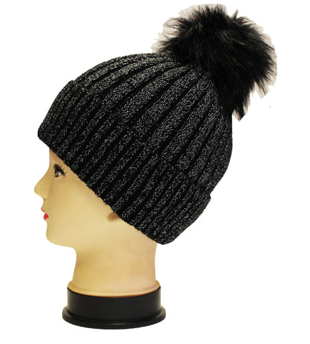 Sparkly Knit Beanie with Pom - HT1905