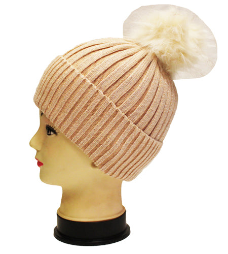 Sparkly Knit Beanie with Pom - HT1905