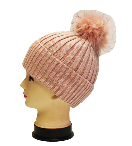 Sparkly Knit Beanie with Pom - HT1905