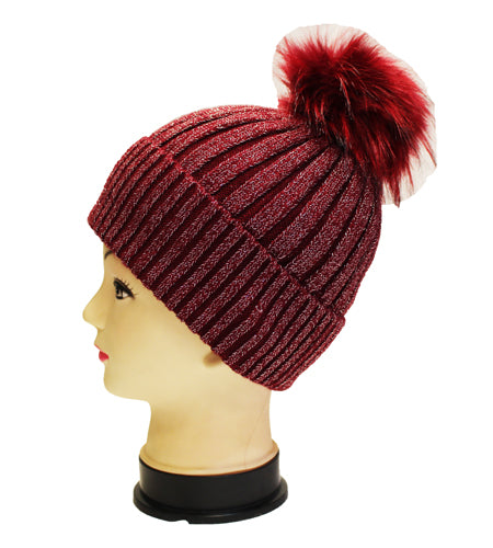 Sparkly Knit Beanie with Pom - HT1905