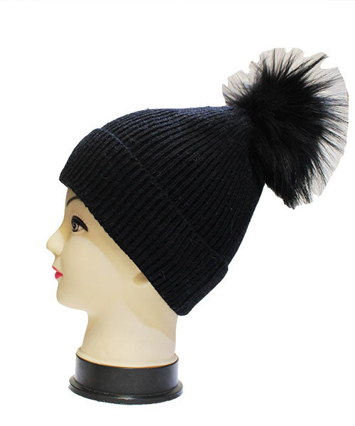 Fox Fur Pom-Pom Beanie - HT2001