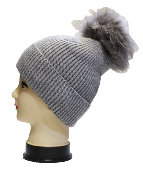 Fox Fur Pom-Pom Beanie - HT2001
