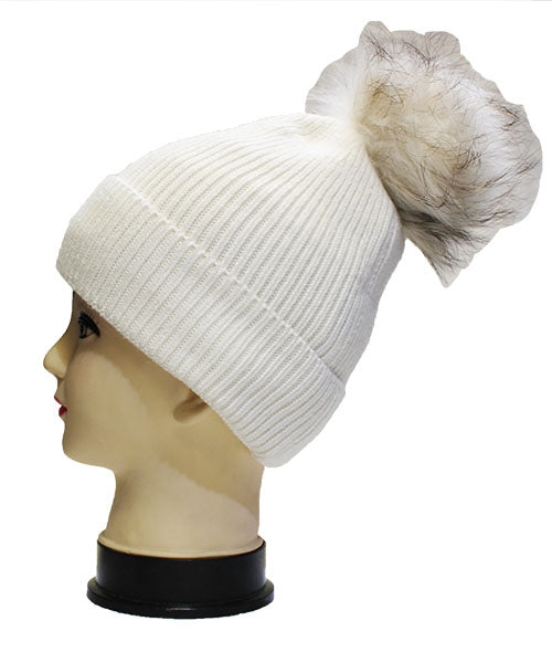 Fox Fur Pom-Pom Beanie - HT2001