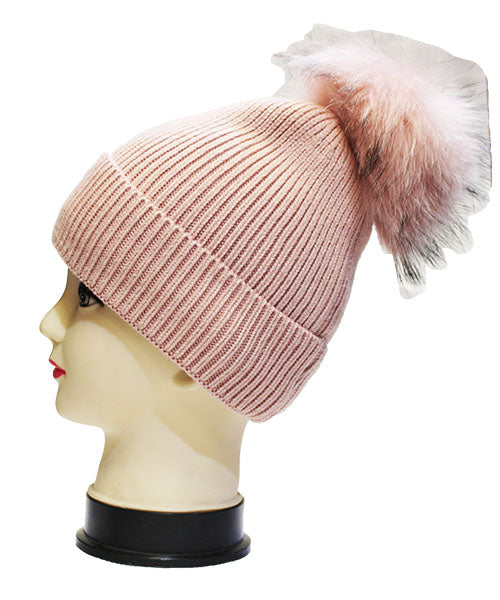 Fox Fur Pom-Pom Beanie - HT2001
