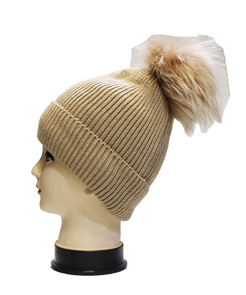 Fox Fur Pom-Pom Beanie - HT2001