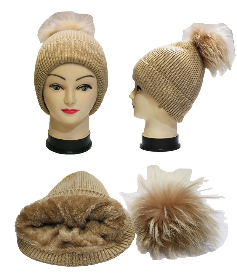 Fox Fur Pom-Pom Beanie - HT2001