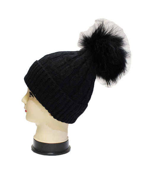 Fleece Lined Fox Fur Beanie-HT2002