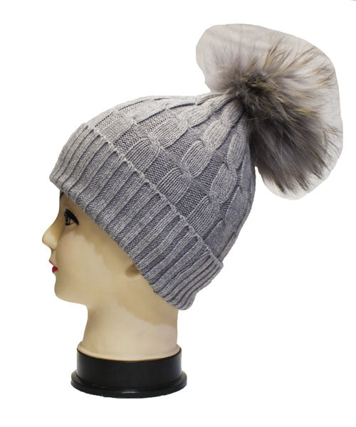 Fleece Lined Fox Fur Beanie-HT2002