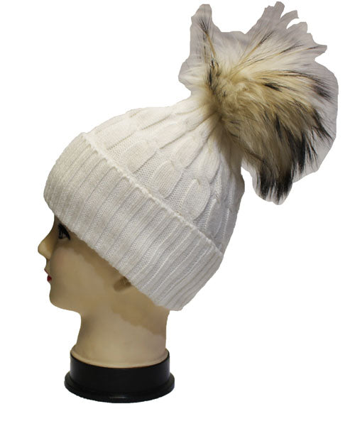Fleece Lined Fox Fur Beanie-HT2002