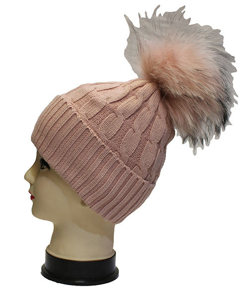 Fleece Lined Fox Fur Beanie-HT2002