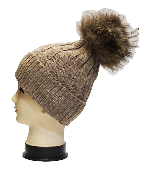 Fleece Lined Fox Fur Beanie-HT2002