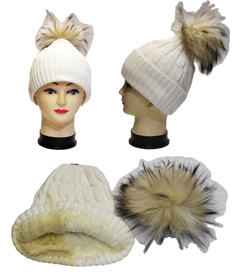 Fleece Lined Fox Fur Beanie-HT2002