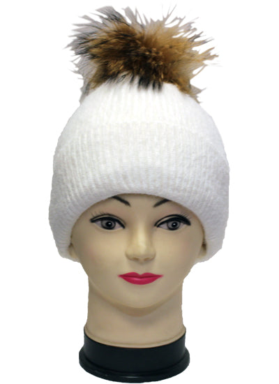 Sparkly Knit Beanie with Fox Fur Pom- HT2102