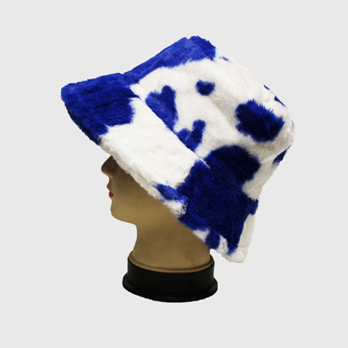 Cow Print Faux Fur Bucket Hat-HT2202