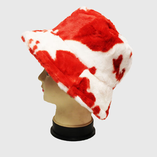 Cow Print Faux Fur Bucket Hat-HT2202