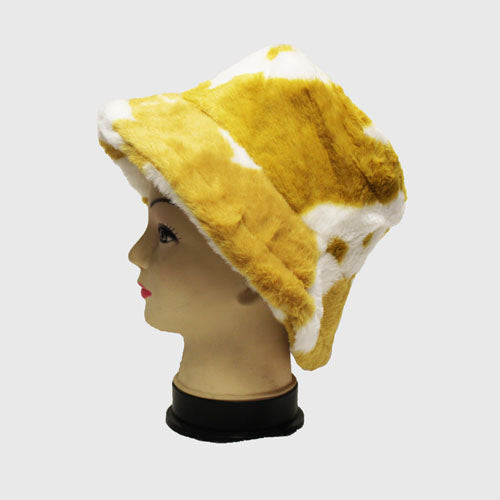 Cow Print Faux Fur Bucket Hat-HT2202