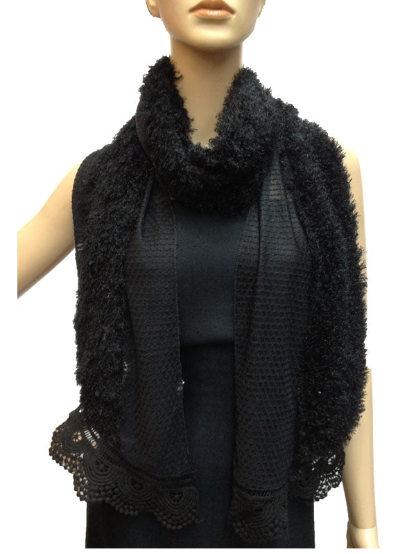 Cozy Fuzzy Lace Trim Scarf-S1264