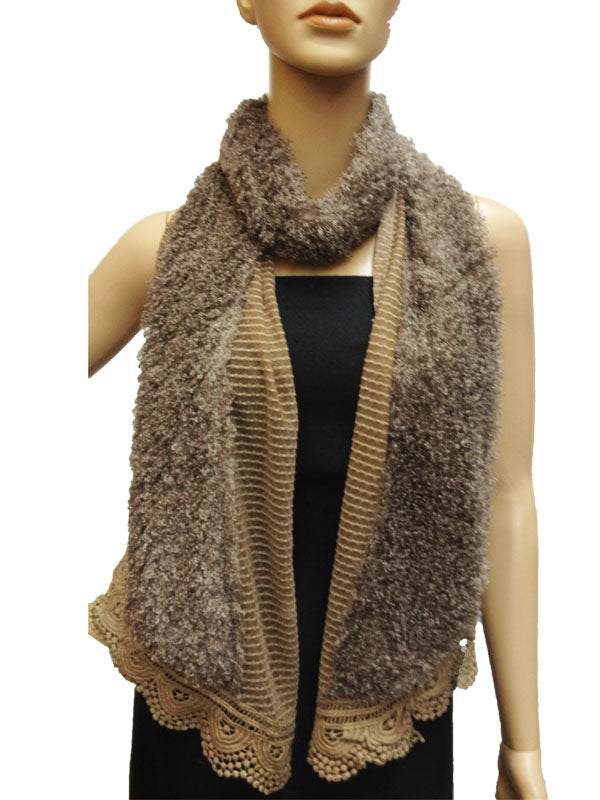 Cozy Fuzzy Lace Trim Scarf-S1264