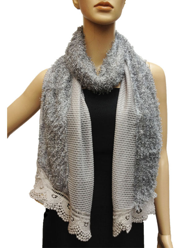 Cozy Fuzzy Lace Trim Scarf-S1264