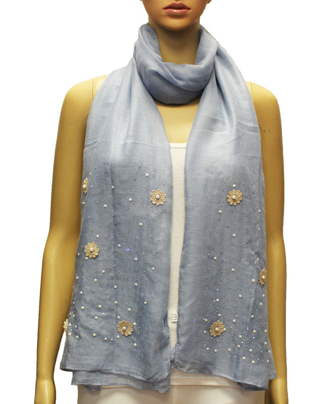 Embellished Floral Pearl Accent Scarf-S2004