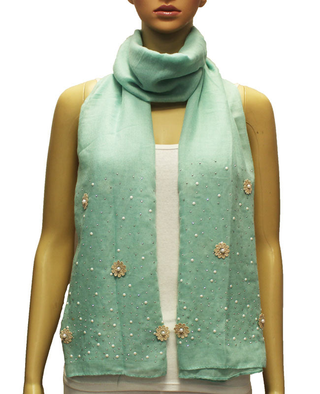 Embellished Floral Pearl Accent Scarf-S2004