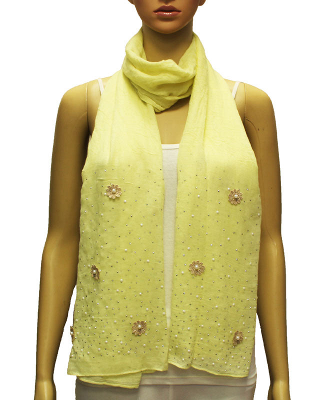 Embellished Floral Pearl Accent Scarf-S2004