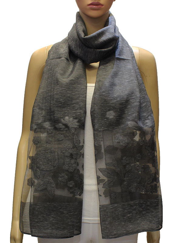 Sheer Floral Lace Accent Scarf-S2023