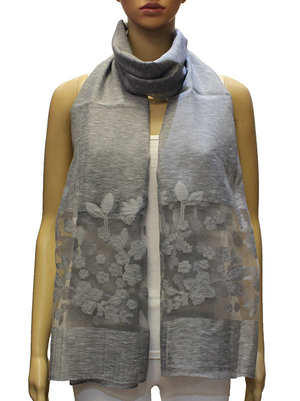Sheer Floral Lace Accent Scarf-S2023