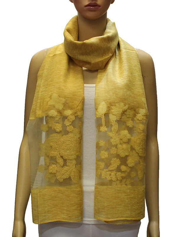 Sheer Floral Lace Accent Scarf-S2023