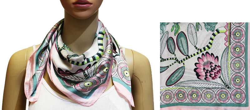 Silk Feel Botanical Square Scarf-S2025