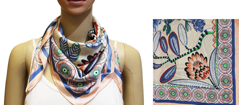 Silk Feel Botanical Square Scarf-S2025