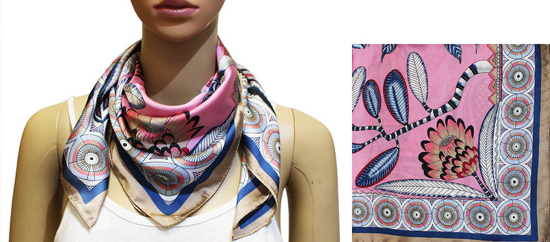 Silk Feel Botanical Square Scarf-S2025