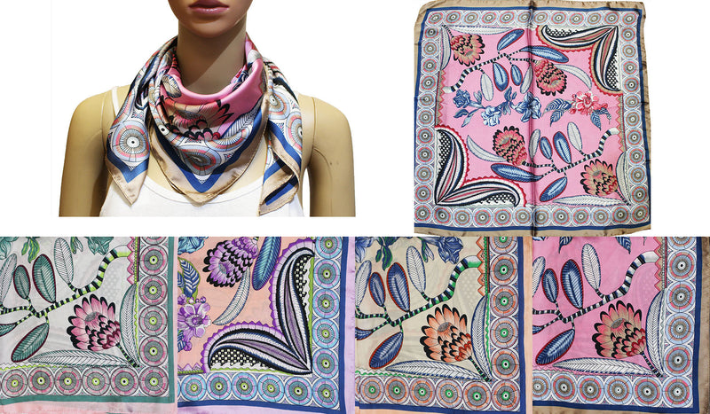Silk Feel Botanical Square Scarf-S2025