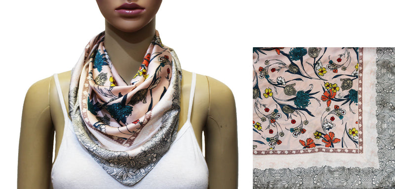 Vintage Floral Square Neck Scarf-S2036